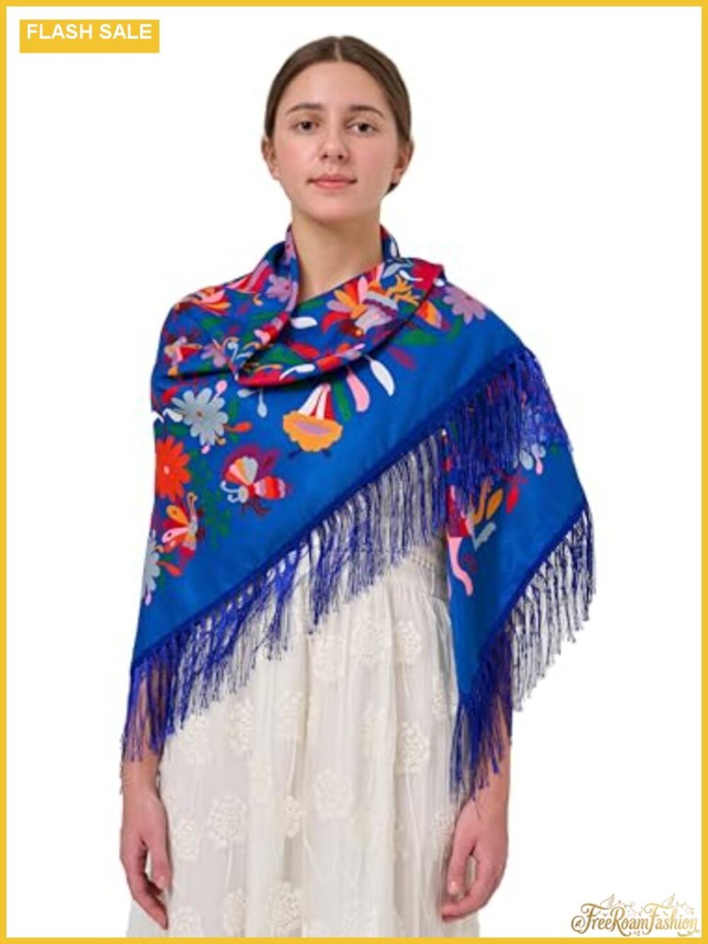Mexican Shawl Wrap Tassel Fringe Cotton Polyester Floral Cinco de Mayo